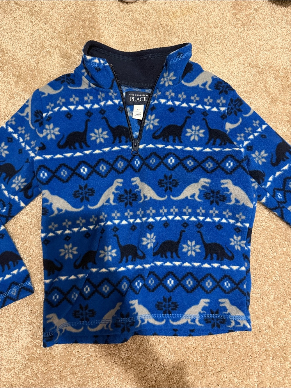 The Children's Place Blue & Navy Dinosaur Half-Zip Puffer Jacket